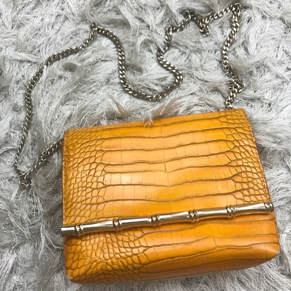 Zara Handbags - Zara | yellow alligator bamboo chain crossbody
